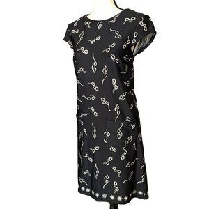 JB by JULIE BROWN Black Sheath Dress Eyeglasses Print Cap Sleeves Size Small